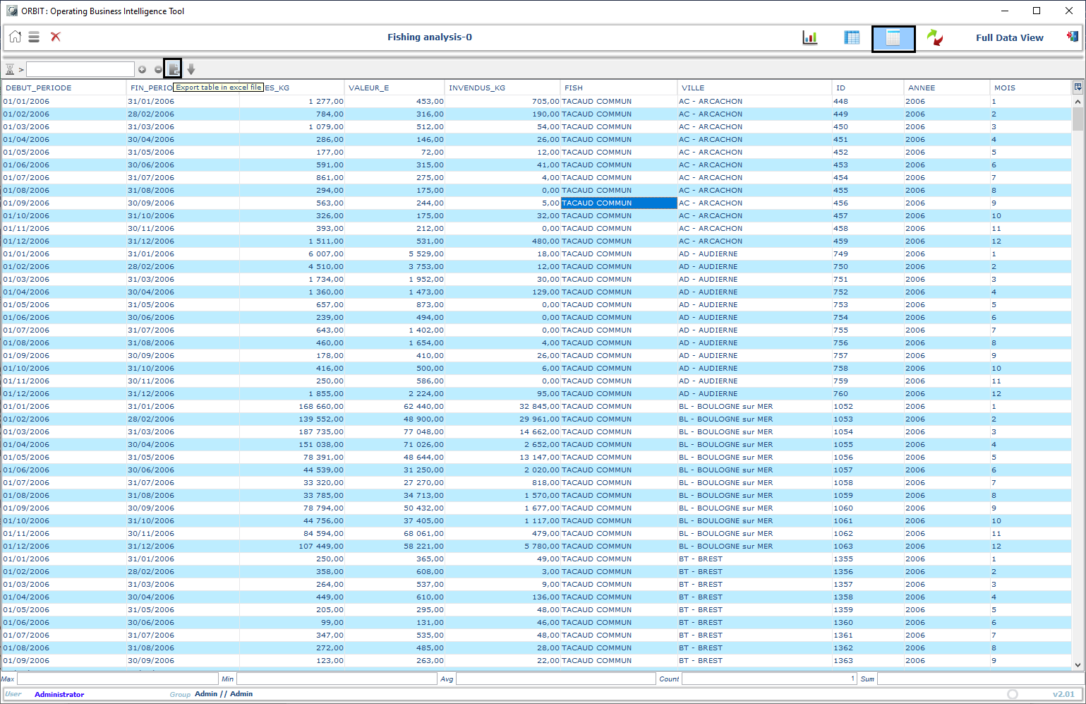 Export Data Screenshot